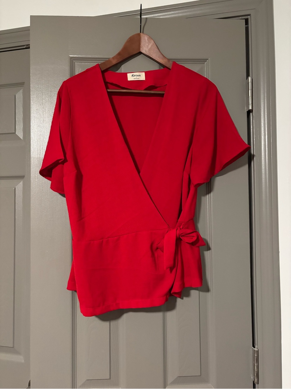 Riviera Bright Red Wrap Blouse with Side Tie